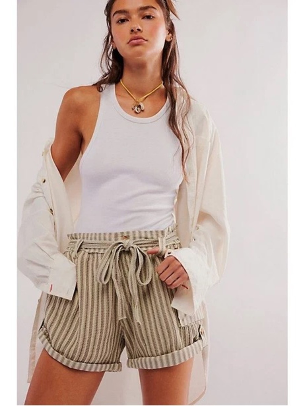 Free People One Harriet Stripped Slouchy Shorts Sz. Sm